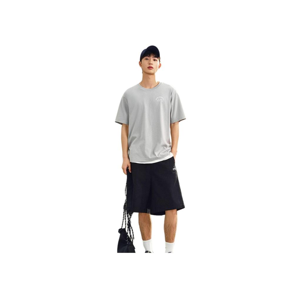 Anta Comfortable Simple Loose Letter Print Breathable Drop Shoulder Short Sleeve T-Shirt Unisex Tops Moss-Grey-Green 152527123-2