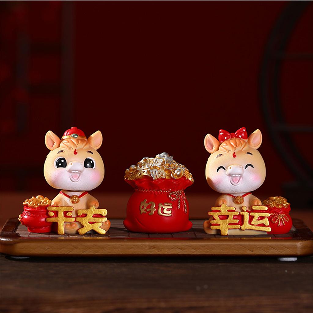 Animal Horse Nodding Resin Statue For Desktop Shelf Or Vehicle Interior Decoration Chinese New Year Gift
