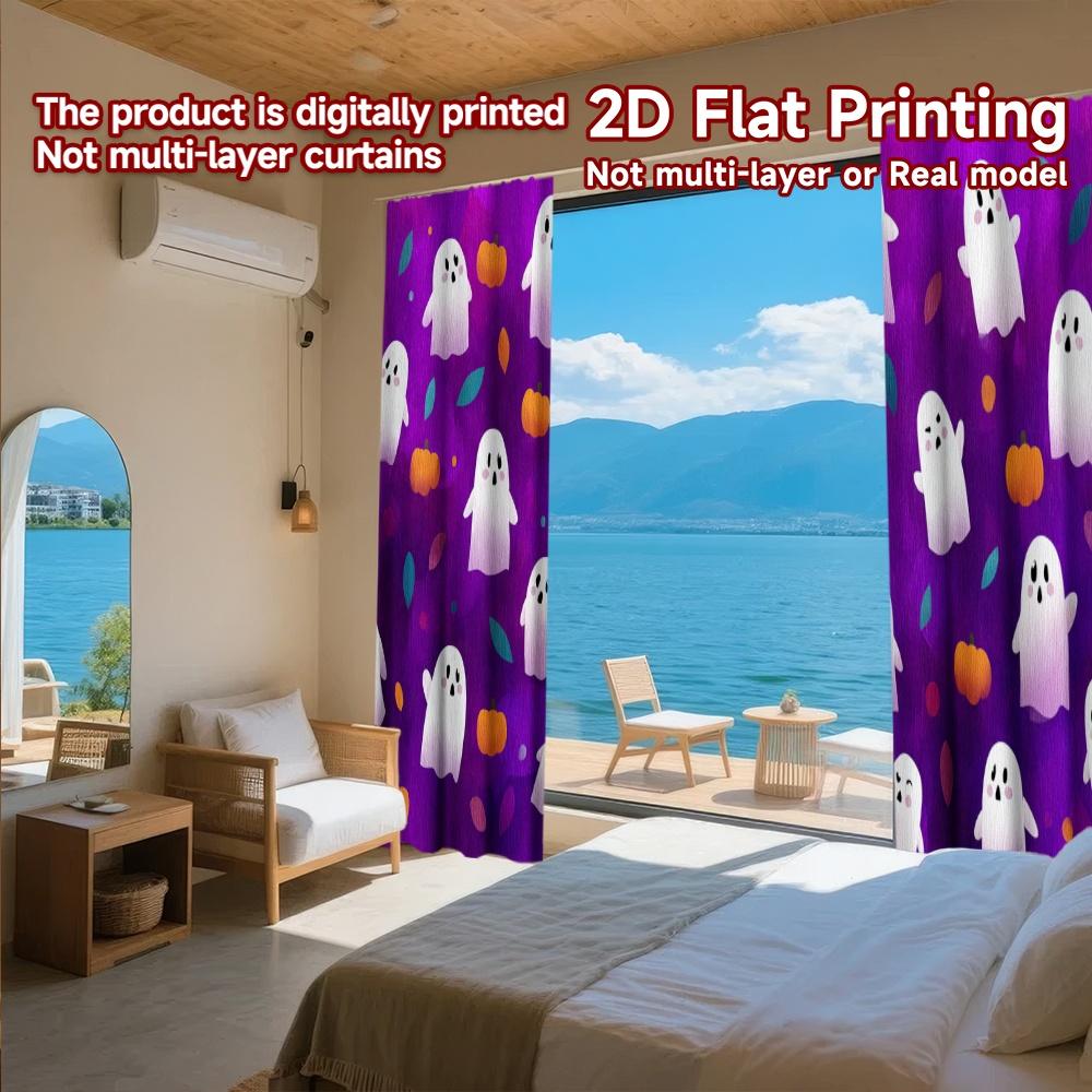 2D FLAT PRINTING 2pcs Curtains (Without Rod) Halloween Ghosts Scene Women is Day Festival Creative Curtains Polyester Curtains