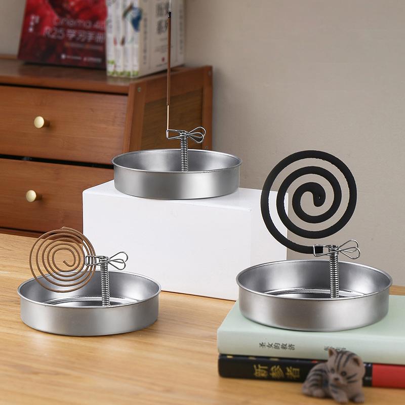 Magnetic Incense Coil Holder With Ash Catcher Tray Portable Round Metal Repellent Spiral Incense Burner For Indoor Outdoor