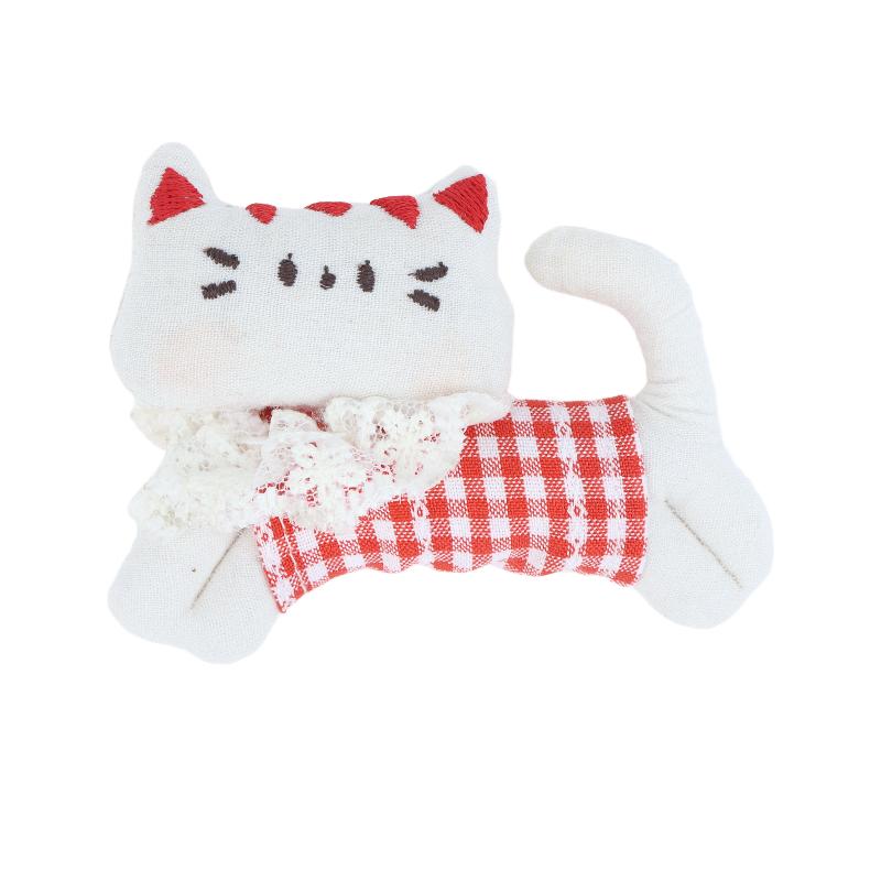 Soft Plaid Fabric Stuffed Kitten Ornament Cute Plush Cat Patch DIY Handmade Accessory for Scrapbooking Clothes Bag Decor