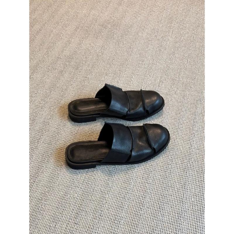 Versiune piele de vacă~ geantă versatilă retro cu toc jos pantofi half slippers noi pentru femei pantofi Muller sandale romane