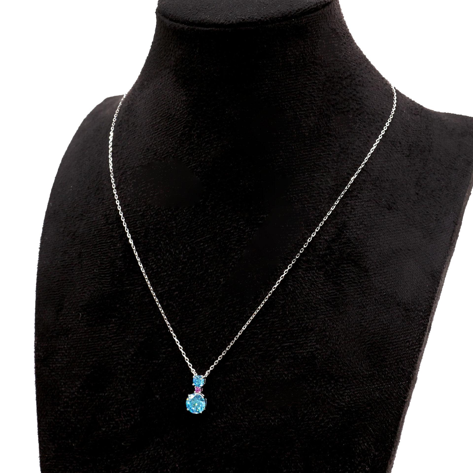

Navy Blue Cubic Zirconia Sterling Silver Clavicle Necklace - Sparkling Pendant with Light Luxury Charm for Women