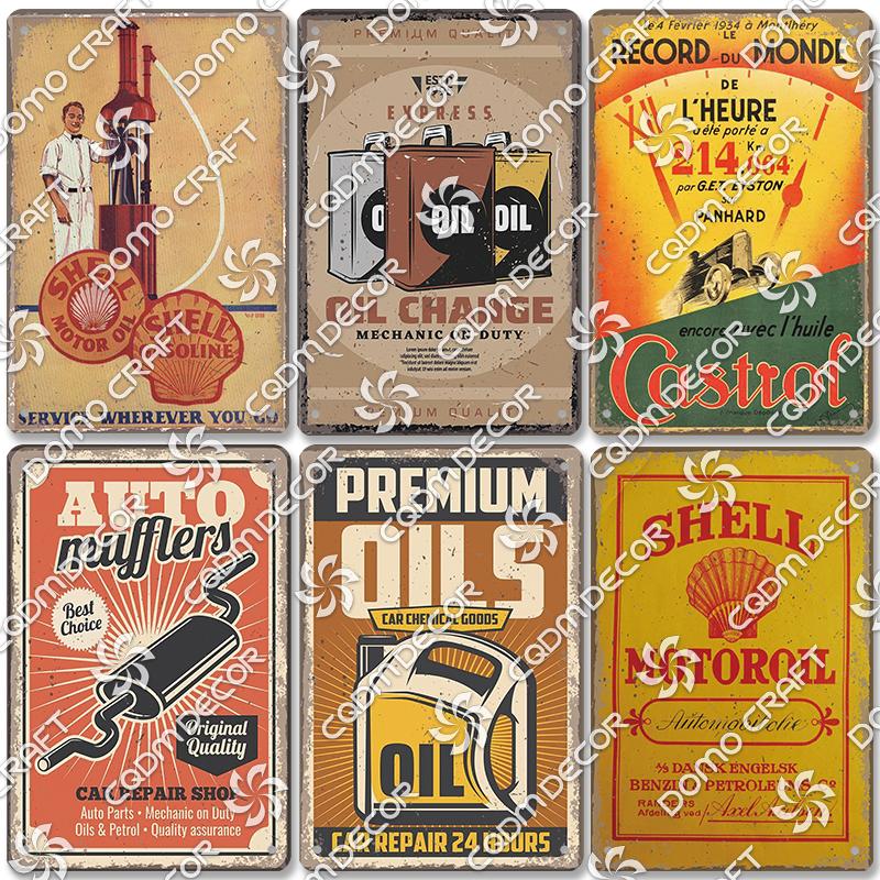 Motor Oil Poster Vintage Metal Plate Energol Oilzum Car Parts Oil Change Metal Tin Signs Wall Decor Garage Club Man Cave
