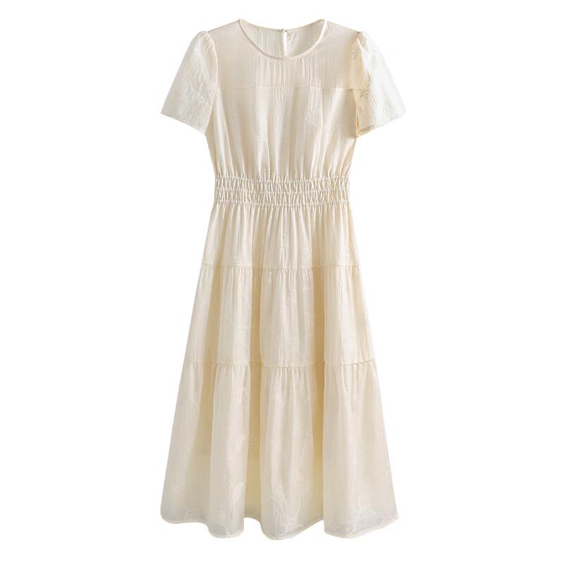 Women's Short Sleeve White A-Line Chiffon Midi Dress