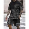Pánská Street Casual Set Paisley Potisk Pánské Krátkorukávové Tričko a Šortky Set Pohodlný a Prodyšný Dvou dílný Set