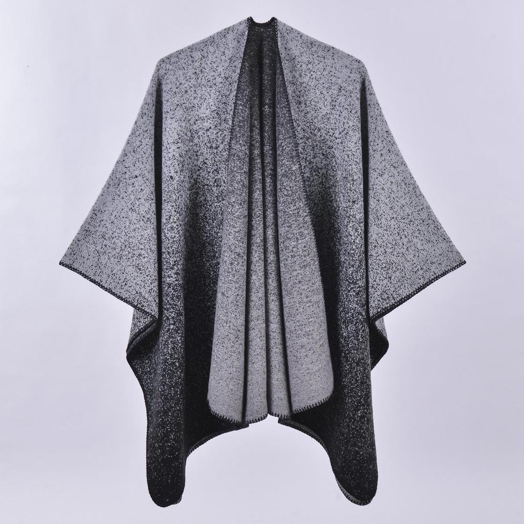 Versatile Plaid Women's Faux Cashmere Shawl: Ethnic Style Slit Cape for Autumn/Winter