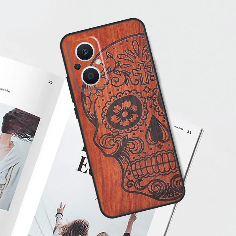 Bamboo Wood Pattern Skull Print Case For OPPO Reno 8T 4Z 5Z 4 5 6 7 8 Lite 10 Pro OPPO Find X6 Pro X2 X5 Lite X3 Neo Cover