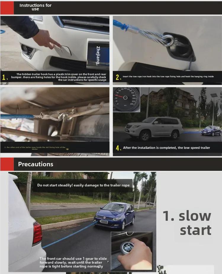 4m 5-Ton Car Tow Rope with Hooks - Safe Self-Driving Emergency Equipment