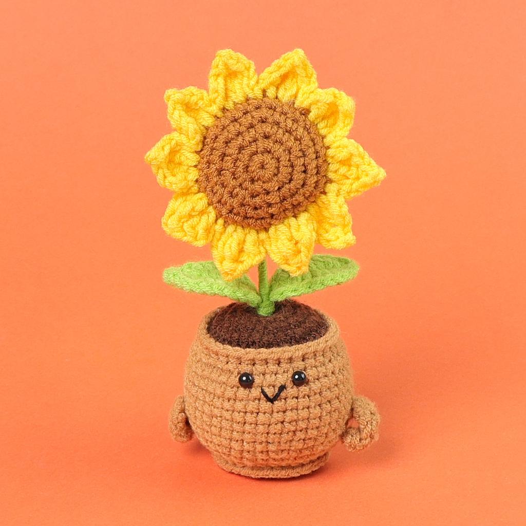 Emotional Support Crochet Sunflower Cute Knitted Flowers Potted Table Decor Graduation Gift Knitting Flower Pot Desk Accessories