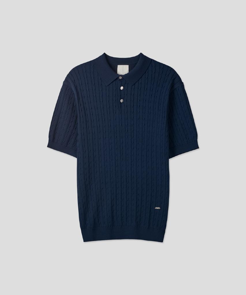 Ssei Standard Cable Collar Short Sleeve Knit Navy