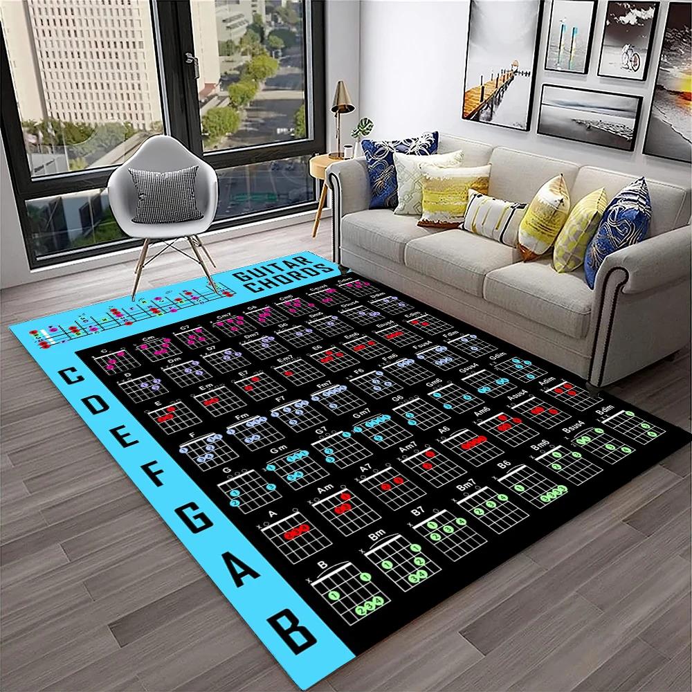 Music Guitar Chord Theory Chart Piano Carpet Rug Non-slip Mat for Home Living Room Bedroom Sofa Decor Kids Area Rug