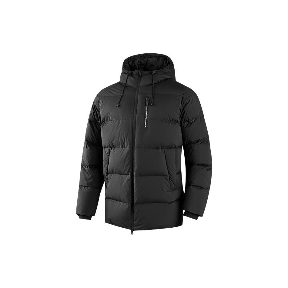 Skechers Solid Color Zipper Hooded Mid-Length Down Jacket Men outerwear Black P422M022 M
