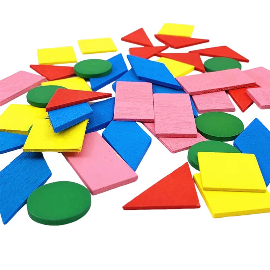 50pcs 2-4cm Wooden Color Geometric Blocks Student Shape Cognition Mathematics Learning Props School 2D Graphic Teaching Aids