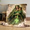 "Virgin Mary and Child with Green Crown"Flannel Blanket for Bedroom, Living Room, Sofa, and Nap