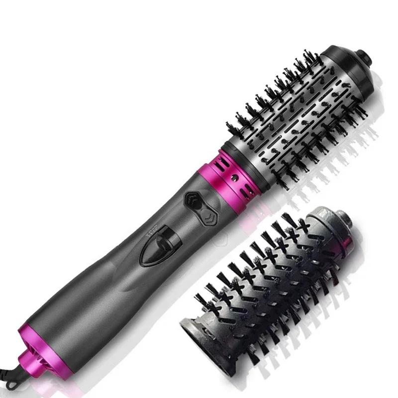 2 Replaceable Head 360 Rotating AirFlow Hot Air Brush Hair Straightener Curler Iron Volumizer Blowers Electric Hair Dryer Comb