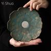 Evergreen Glaze Gold and Silver Color Lotus Plate Ceramic Retro Small Pot Fruit Plate Tea Cake Tray Bamboo Tea Tray Tea Table