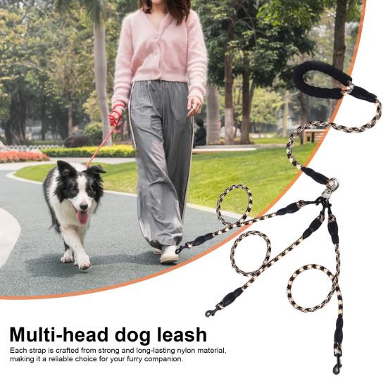 3-Way Adjustable Nylon Dog Leash Kit with Multi-Handle Wear-Resistant Rope Straps Removable 360-degree Rotation Buckle Pet Traction Rope for