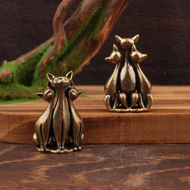 Copper Craft Brass Cat Statue Home Decor Animal Desk Ornaments Desktop Home Decoration Collectible Cute Statue Ornament