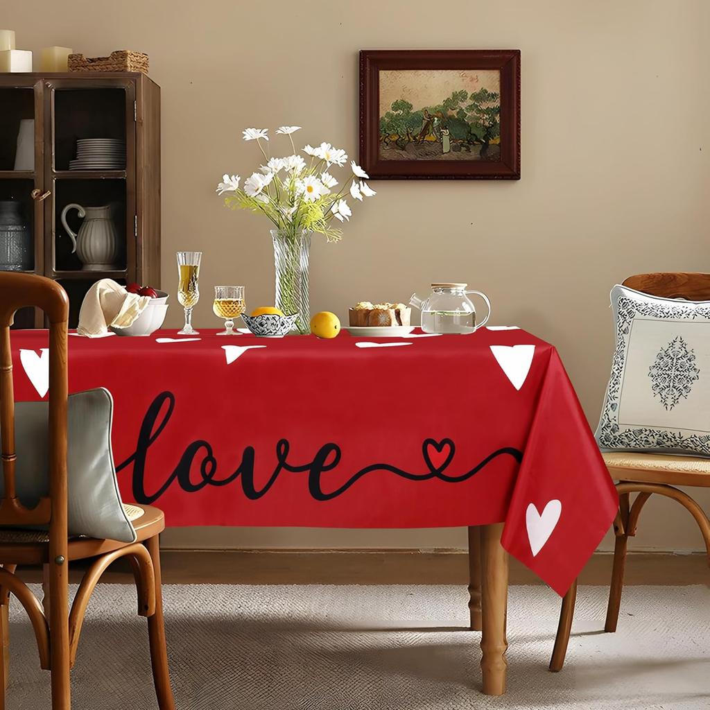 Valentines Day Decor Tablecloth 60x84 Inch: Valentine’s Day Decorations Heart Table Cover for Home(Red)