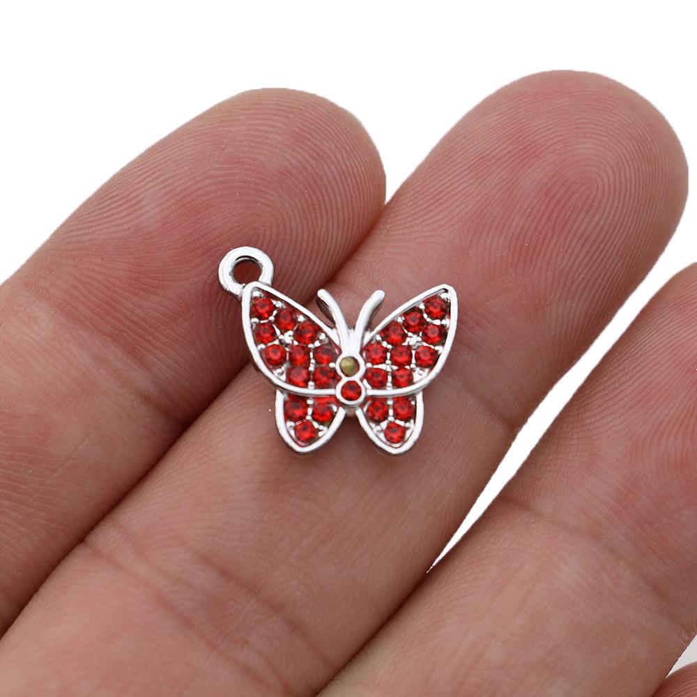 10Pcs Silver Plated Crystal Butterfly Charms Pendants For Jewelry Making Bracelet Necklace Diy Earrings Accessories