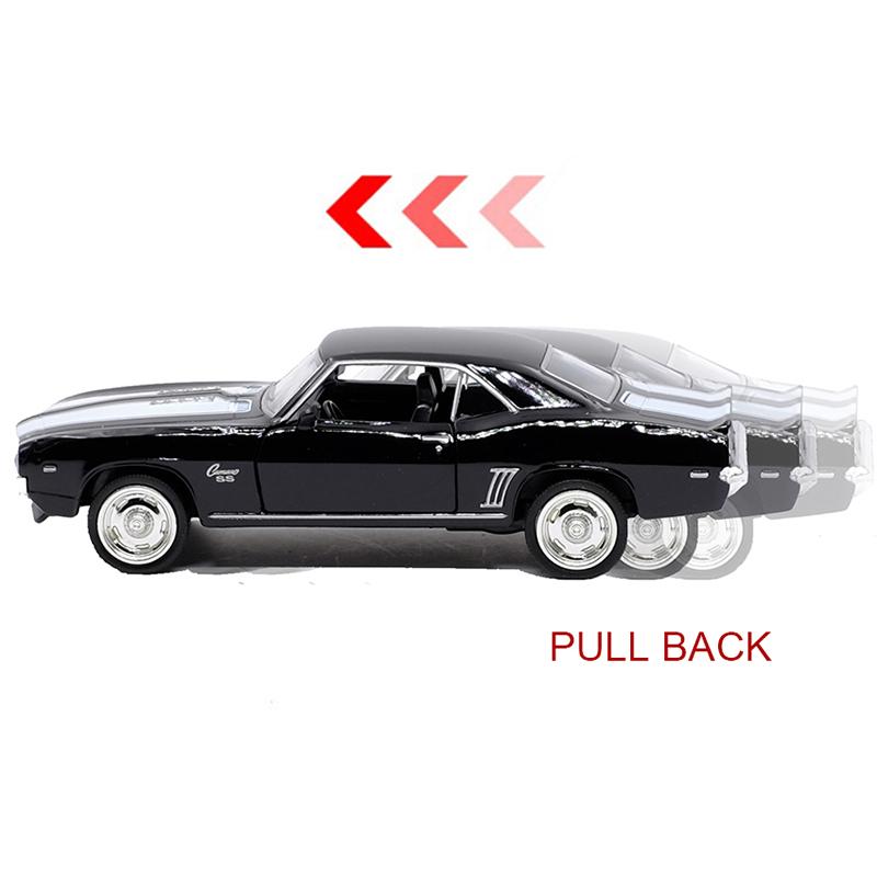 1/36 Scale Chevrolet Camaro SS 1969 Diecast Car Model Toy, Pull Back Toy Vehicle with Sound and Light for Kids Toddler Boys Girls Gift Collection
