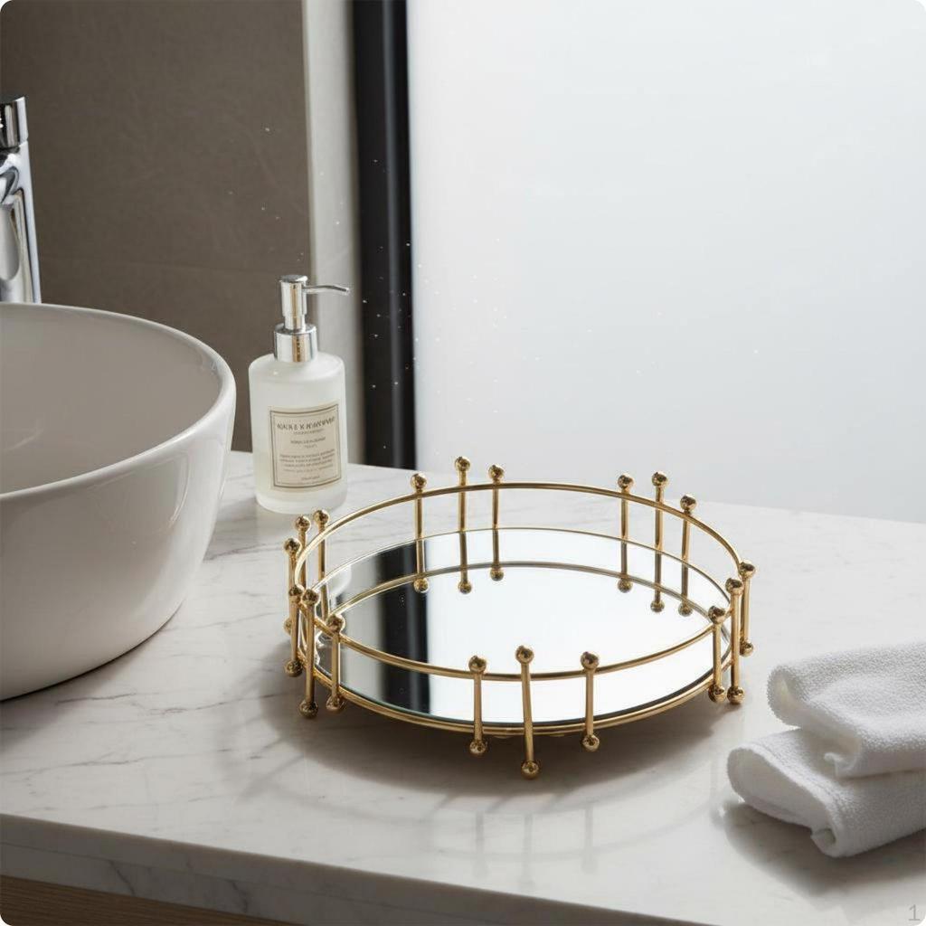 Bandeja Metálica Espejada Luz Diseño de Alta Gama Perfume Arte en Hierro Decoración del Hogar para Baño,