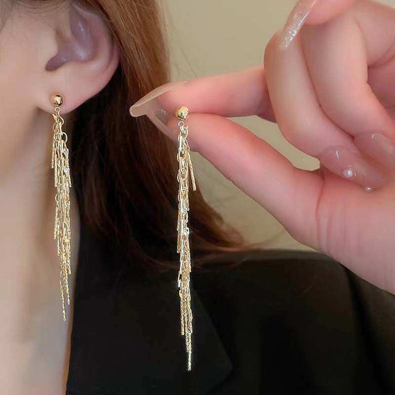 Fashion Shiny Long Tassel Chain Drop Earrings for Women Luxury Silver Color Metal Irregular Earrings Wedding Jewelry Accessories