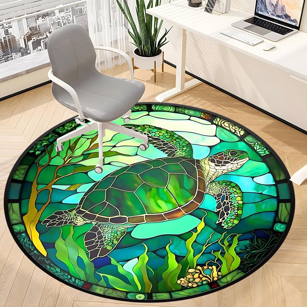 1pc Sea Turtle Stained Glass Chair Carpet for Office, Soft, Non-Slip Polyester Mat, Office, Living Room, Bedroom, Durable Polyester yy251207102