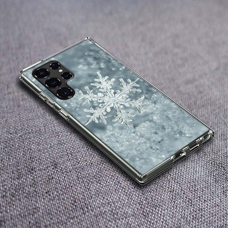 Snowflake Winter White Snow Christmas Clear Phone Case for Samsung Galaxy S24 S23 S21 Plus S20 FE S22 S26 Ultra S25 Edge TPU Cap