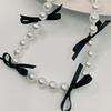 Fashionable Black Ribbon Bowknot Necklace Faux Pearl  Alloy Chain Choker Fashion Cool Girls Clavicular Chain Jewelry