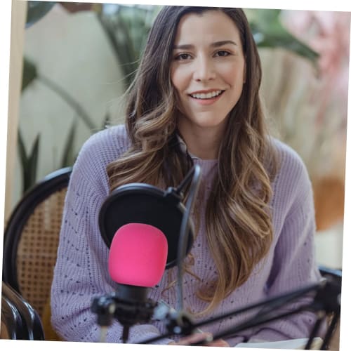 ERINGOGO 5-Piece Microphone Sponge Cover with Windproof Protection, Pink, for Conference Rooms