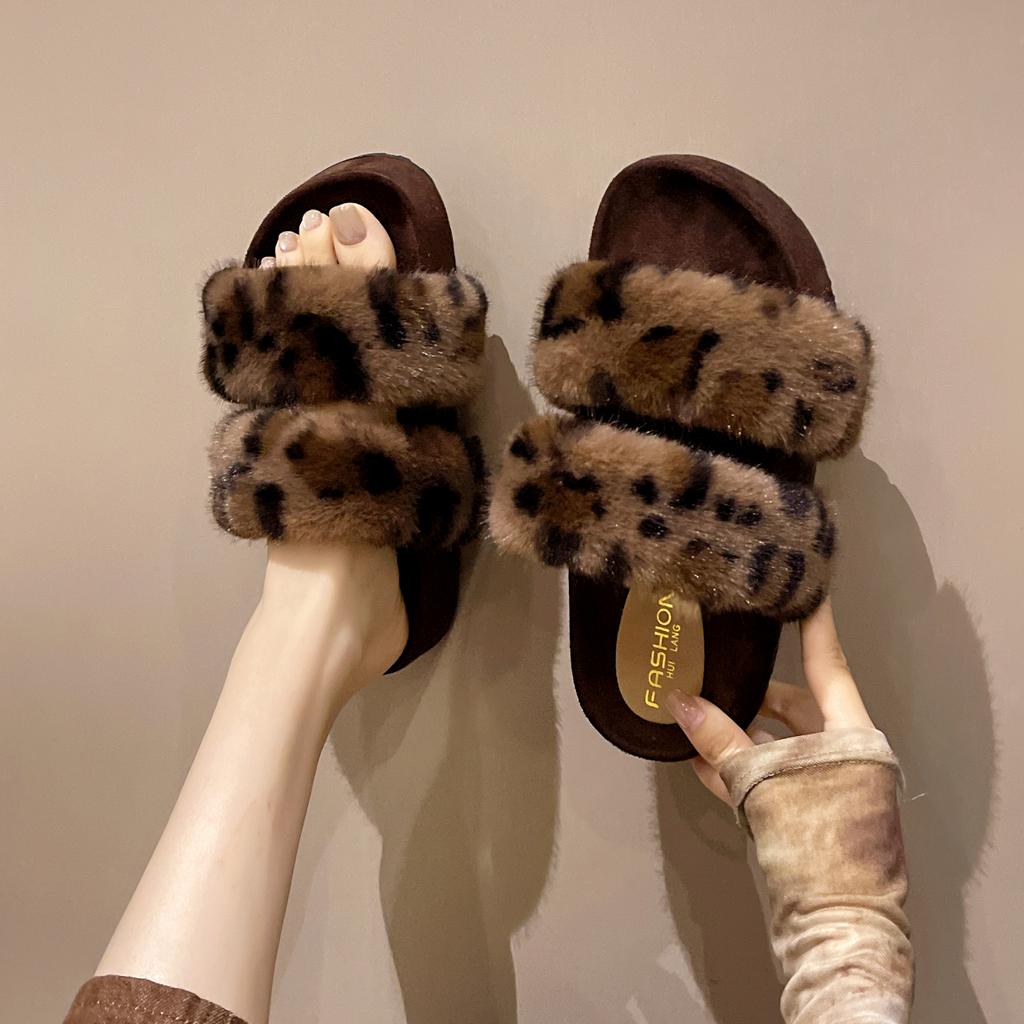 Fashion Women House Slippers Faux Fur Warm Flat Shoes Female Slip Home Ladies Slippers Size 36-42