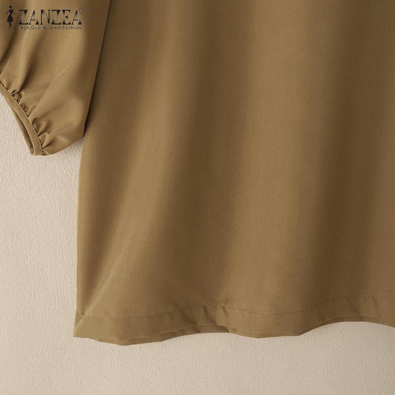 ZANZEA Chemisier d'été décontracté à manches courtes et col rond pour femme