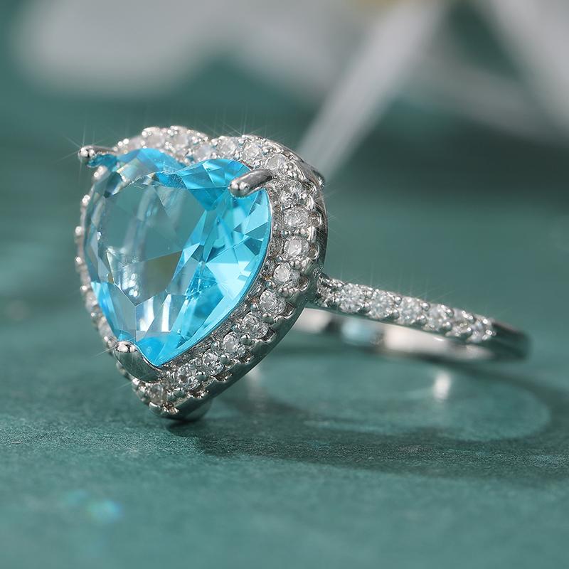 Luxury Micro Pvae White Blue CZ Heart Women's Ring Trendy CopperColor Daily Wear Party Jewelry Anniversary Gift