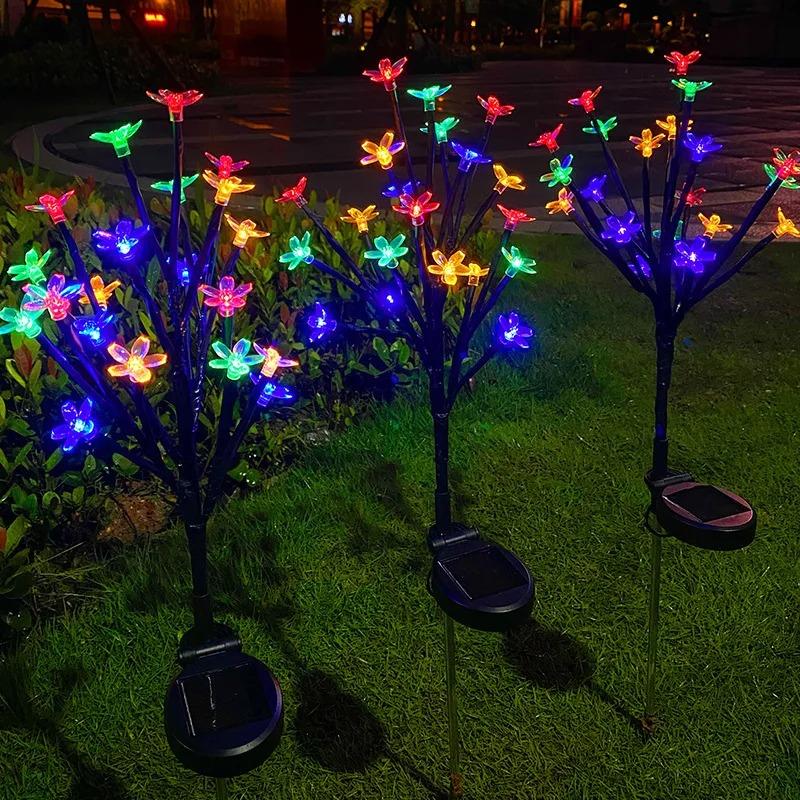 Solar Cherry Blossom Tree Light Outdoor Waterproof Garden Stake Lamp for Lawn Patio Aisle Ambient Landscape Decoration