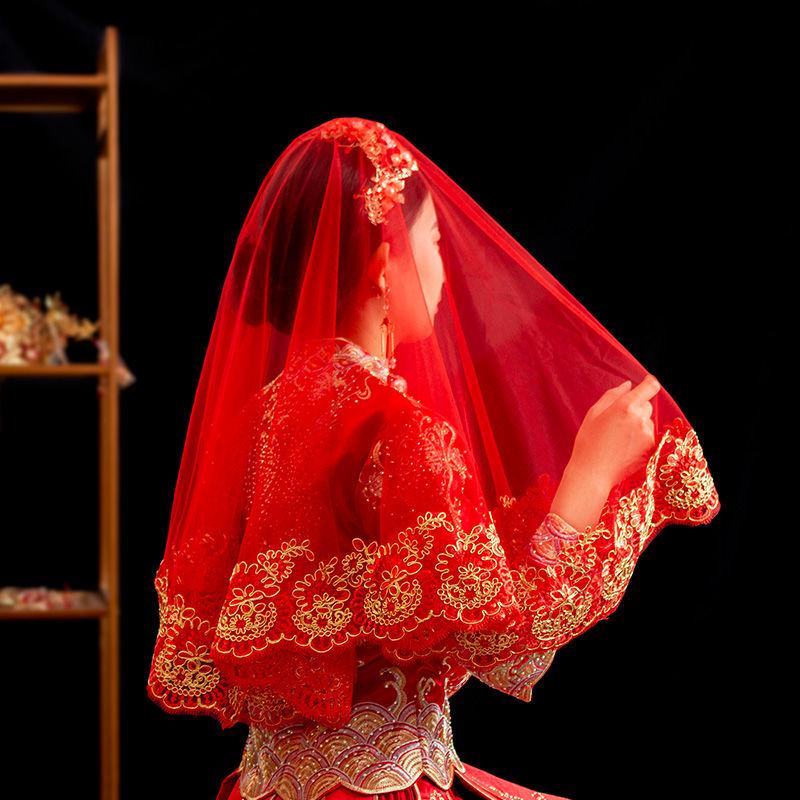 Red Translucent Bridal Veil for Chinese Wedding Xiuhe Dress