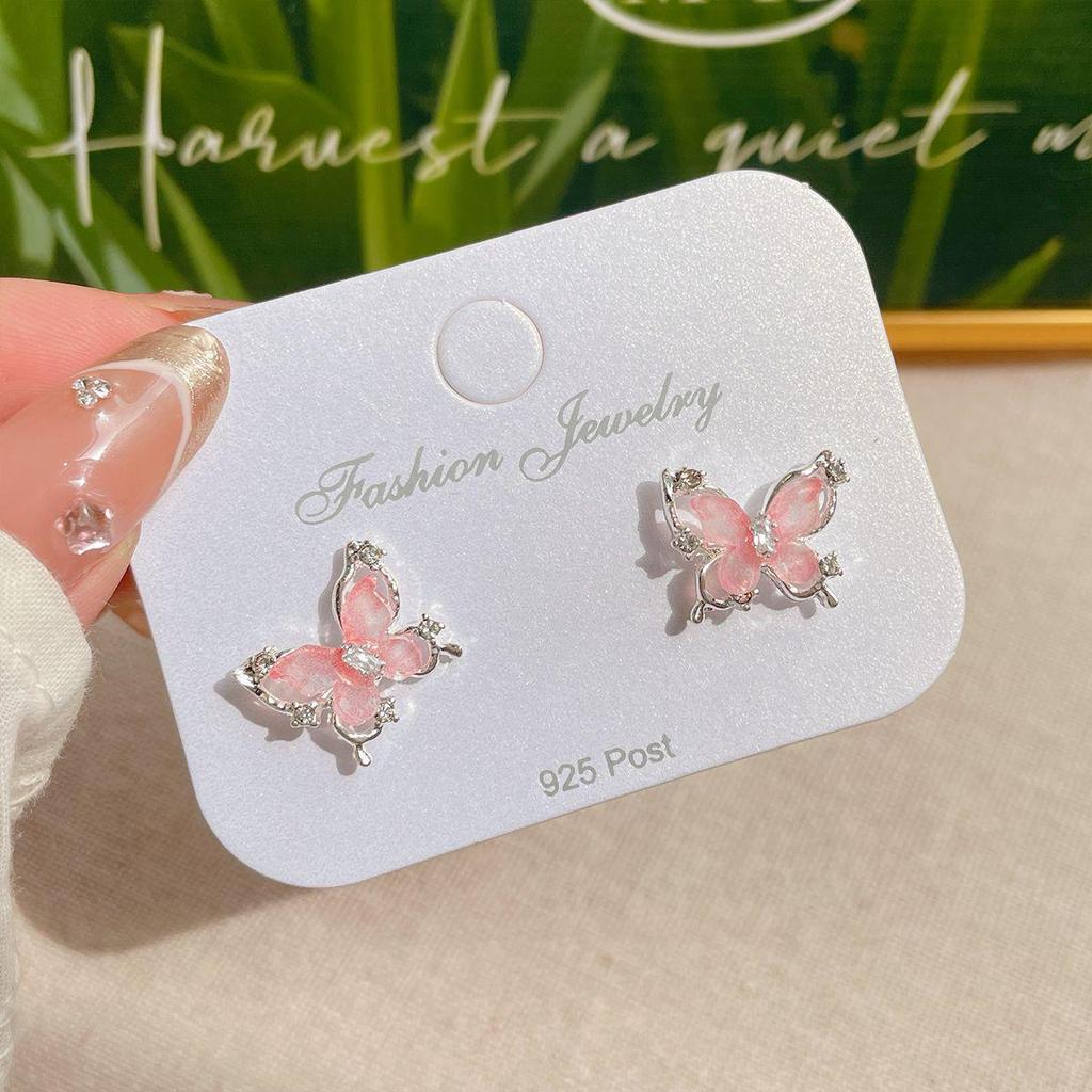 Blue & Purple Gradient Butterfly Earrings: Elegant Silver Needle, Hollow, Sweet 3D Style for Women