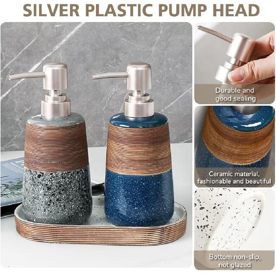Hand Soap Dispenser, Dish Soap Dispenser for Kitchen, 14.2oz Ceramic Soap Dispenser with Silver Pump, Refillable Soap and Lotion Dispenser, Modern