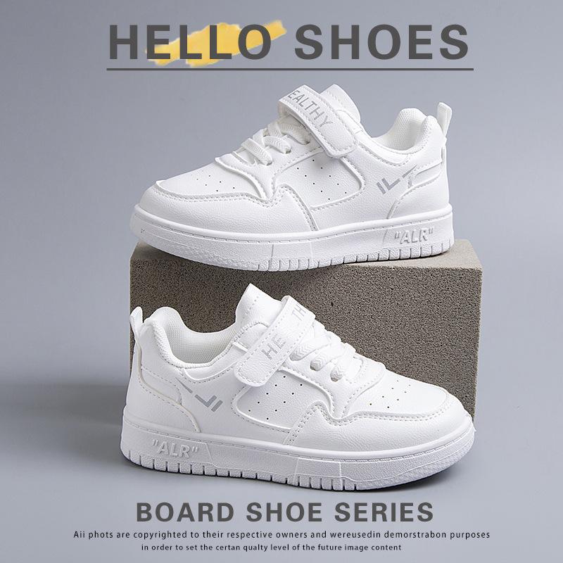 2025 spring and summer little white shoes children's mesh boys and girls board shoes medium and older children's leather versatile casual sports sho