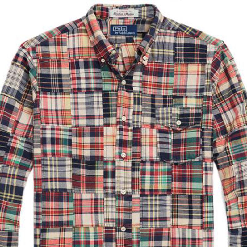 Polo Ralph Lauren SS23 Patchworková kostkovaná jednořadá košile s dlouhým rukávem Pánské košile Vícebarevná MNPOWOV16822799-999