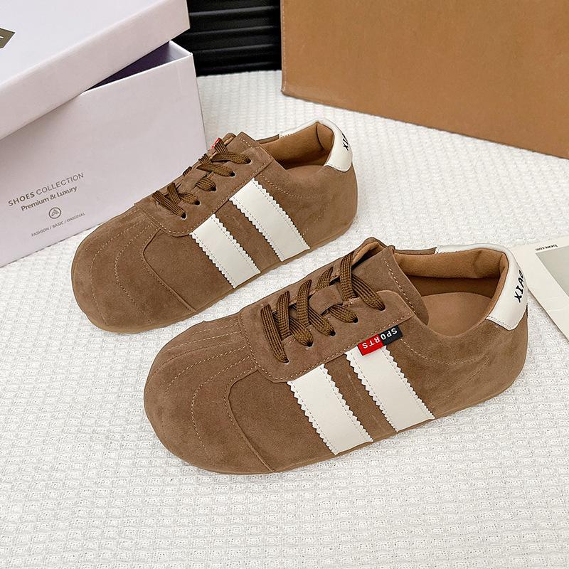 Big head casual light mouth single shoes color matching flats autumn retro versatile lightweight board shoes lace-up sports shoes