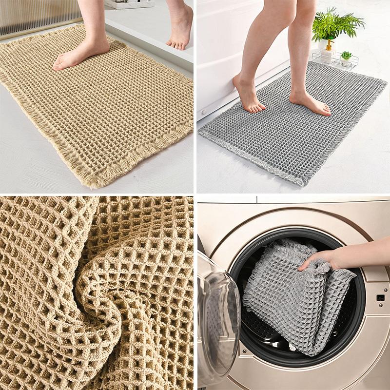 Super Absorbent Microfiber Waffle Bath Mat Modern Non-Slip Bathroom Rug Ultra Soft Machine Washable Bathmat