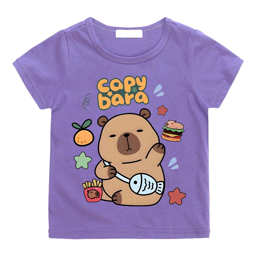 Capybara T-shirt Kawaii Cartoon Tee-shirt 100%Cotton Children Tshirt Camisetas Cute Casual Tees Top Kids Short Sleeve Versatile