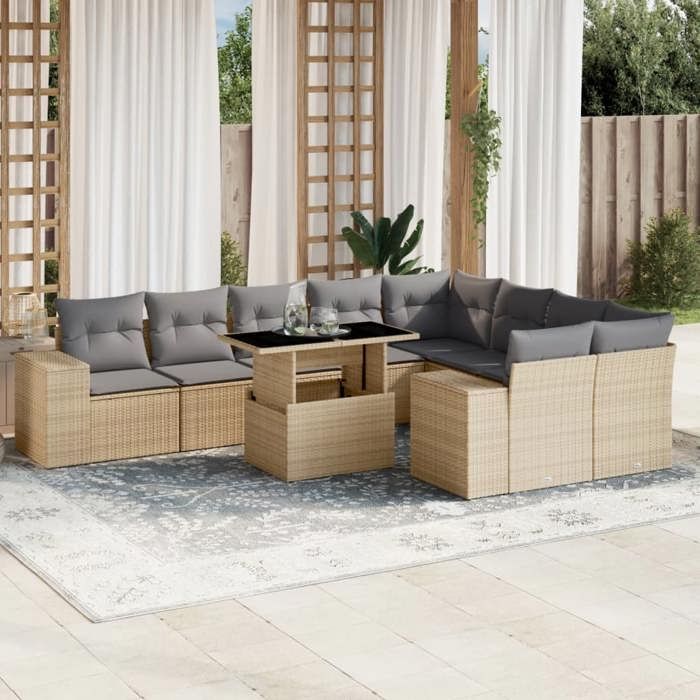 VidaXL Garden Lounge Set with Cushions 10 Pcs Beige Braided Resin 3269389