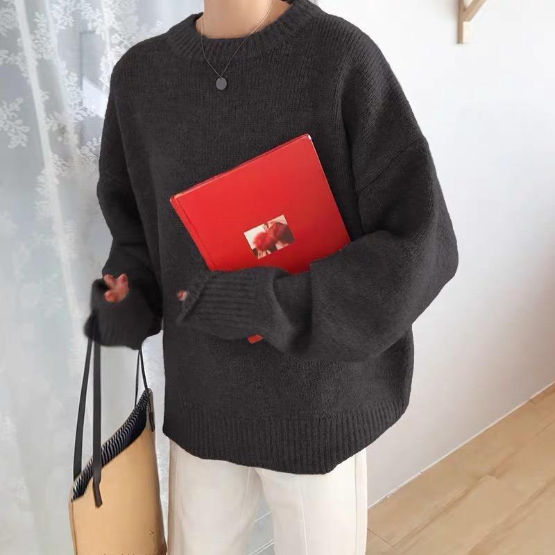 Fashion Solid Long Sleeve Women's Sweaters Autumn and Winter Retro Pullovers Knitted Sweater Ladies Elegant Round Neck Soft Warm Jumpers Tops 25563
