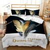 Feather Duvet Cover Set 3D Golden Feather Marble Polyester Pillowcases Quilt Cover Home Decor Gift Twin King Queen Bedding Set