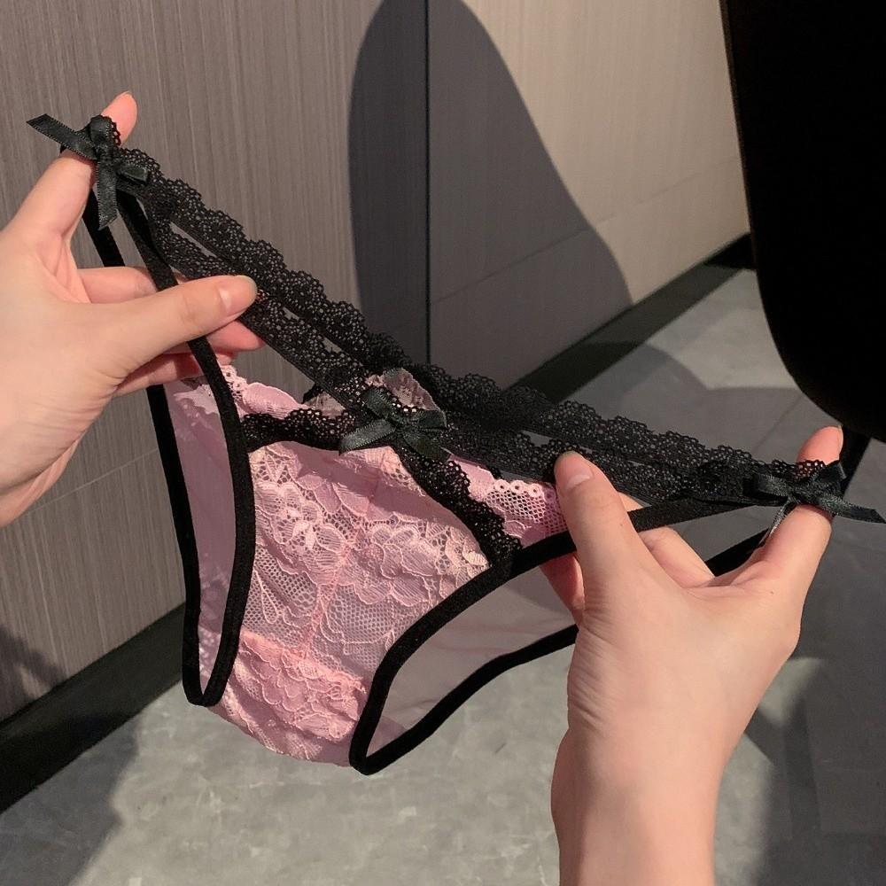 Transparent French Style Briefs Bow Lace Mesh Briefs Fashion Lace Flower Panties  Lady