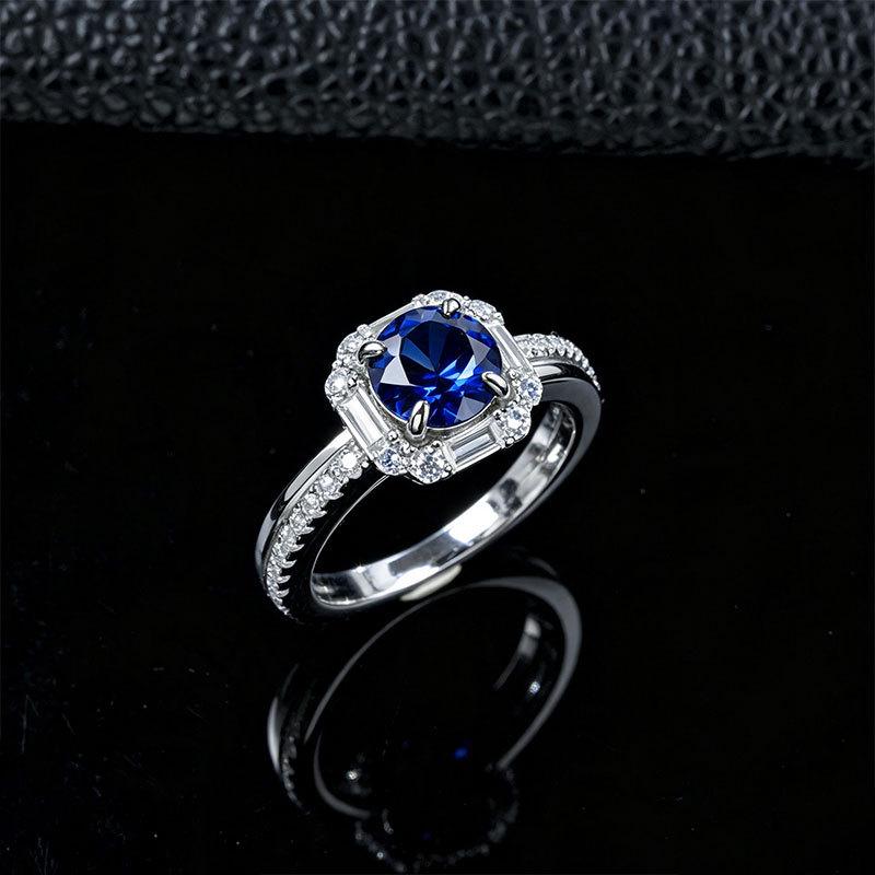 European Style S925 Sterling Silver Octagonal Halo Sapphire & Diamond Engagement Ring