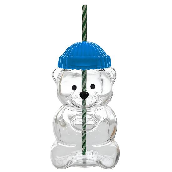 2 ks Kelímek ve tvaru medvídka s víčkem a brčkem Roztomilý nepropustný hrnek pro děti dospělé Plastový kelímek na studené nápoje na smoothie a ledovou kávu